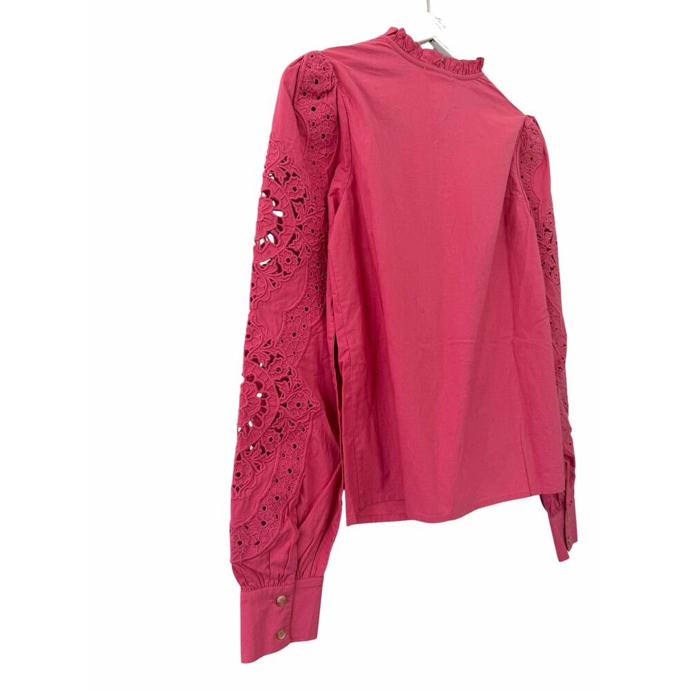 NWT Sézane Zoelie Shirt Pink Embroidered Eyelet Blouse US 4 EU 36 Cotton - Picture 6 of 9